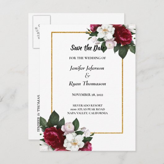 Mariage floral moderne enregistrer la date carte p (Devant / Derrière)