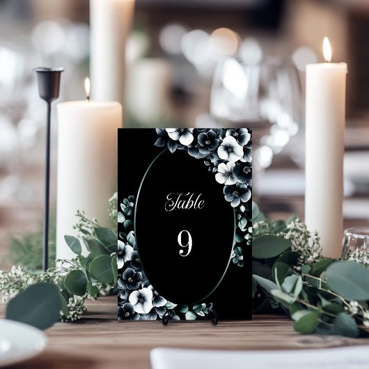 Mariage floral noir blanc élégant Numéro de table