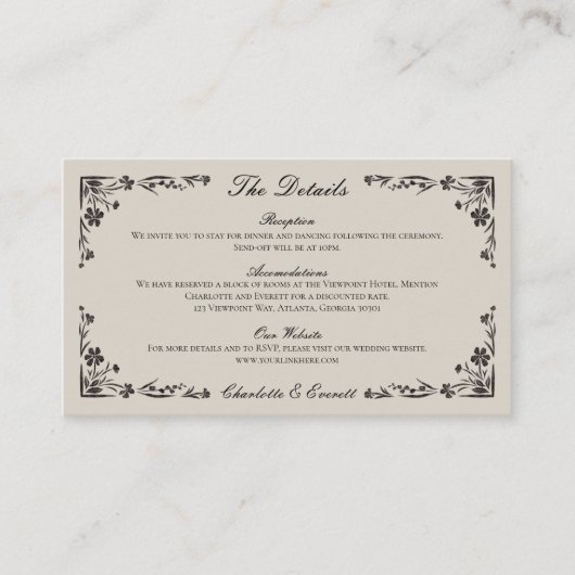 Mariage Floral noir Détails Carte de boîtier (Devant)
