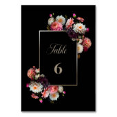 Mariage floral noir élégant Numéro de table (Dos)