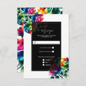 Mariage floral noir et blanc Rose arc-en-ciel RSVP (Devant / Derrière)