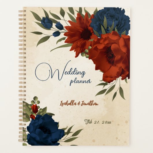 mariage floral orange brulé et bleu marine (Devant)