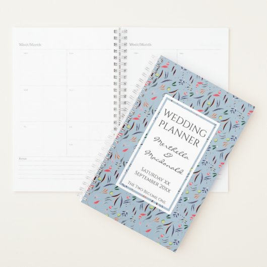 Mariage floral personnalisé Dusky Blue (Devant avec enveloppe)