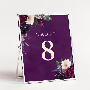 Mariage floral pourpre d'aubergine Numéro de table