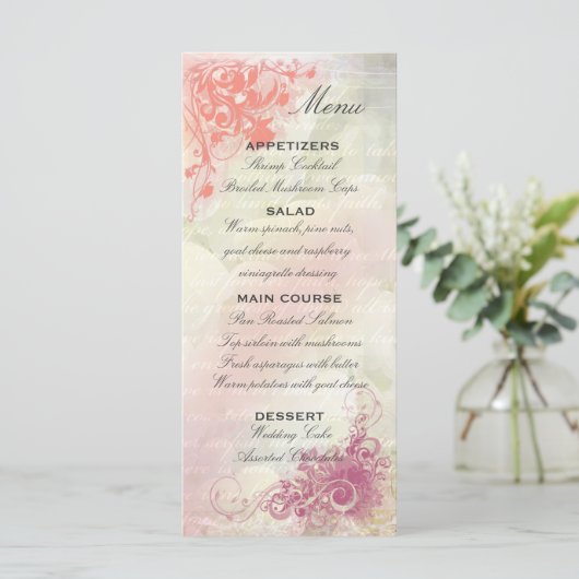 Mariage floral romantique Modèle de menu (Debout devant)