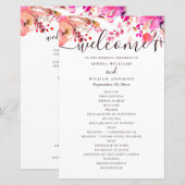 Mariage floral rose aquarelle. Programme d'automne (Devant / Derrière)