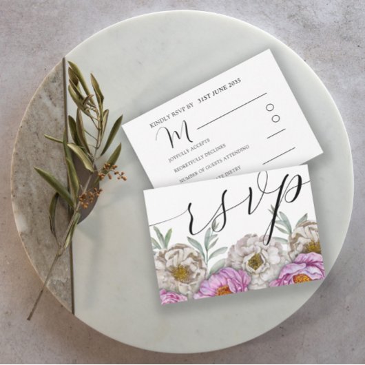Mariage Floral rose & blanc Aquarelle RSVP