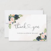 Mariage floral rose bleu marine et bleu Merci plat (Devant)