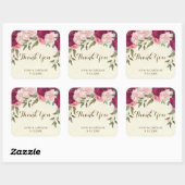 mariage floral rose bordeaux merci autocollant (Feuille)