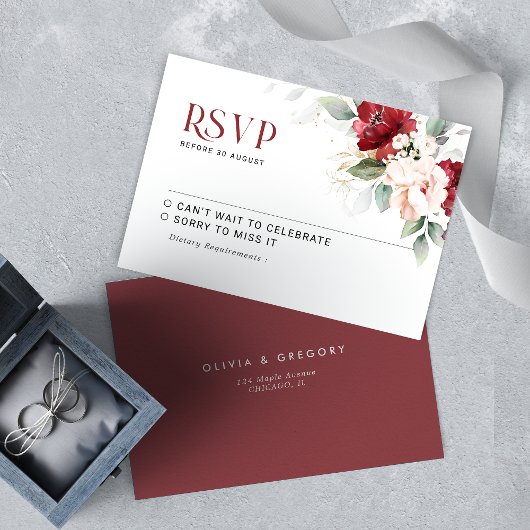 Mariage floral rose et bourguignon RSVP