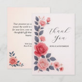 Mariage floral Rose flou Carte de remerciements pl (Devant / Derrière)