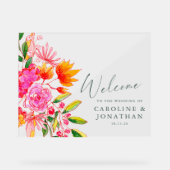 Mariage floral rose orange moderne Bienvenue (Recto)