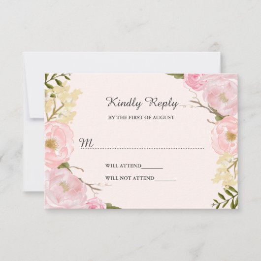 Mariage floral rose pâle Botanique RSVP (Devant)