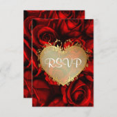 Mariage Floral Rose rouge RSVP (Devant / Derrière)