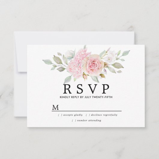 Mariage floral rose rustique RSVP (Devant)