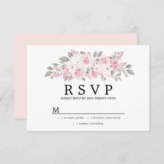 Mariage floral rose rustique RSVP (Devant / Derrière)