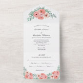 Mariage Floral Rose Vert Tout En Une Invitation (À l'intérieur)