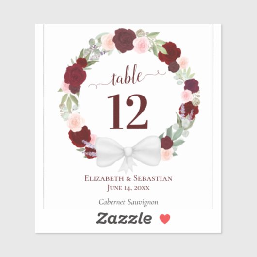 Mariage Floral Rouge Numéro de table Étiquette de (Feuille)