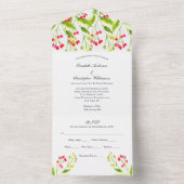 Mariage Floral Rouge Rose Tout en une invitation (À l'intérieur)