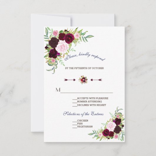 Mariage floral Royal Burgundy Marsala RSVP (Devant)