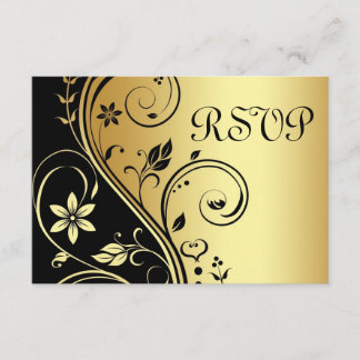 Mariage Floral Rsvp Black Gold Invitation