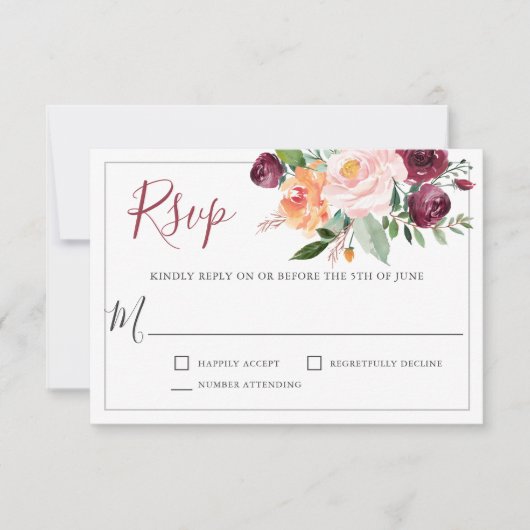 Mariage floral rustique en Bourgogne et rose RSVP (Devant)