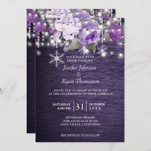 Mariage floral rustique hiver Invitation (Devant / Derrière)