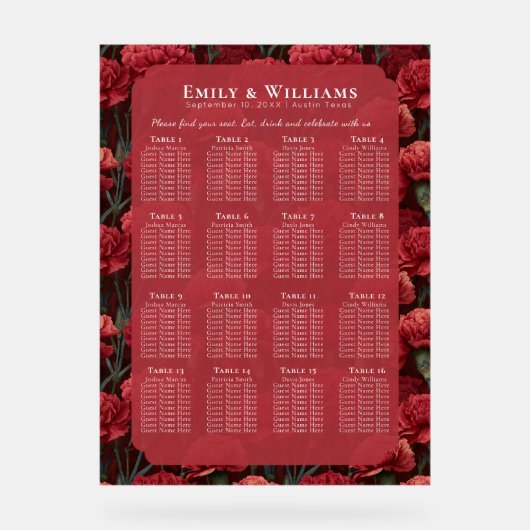 Mariage Floral Thème Œillet Rouge Mignon (Recto)