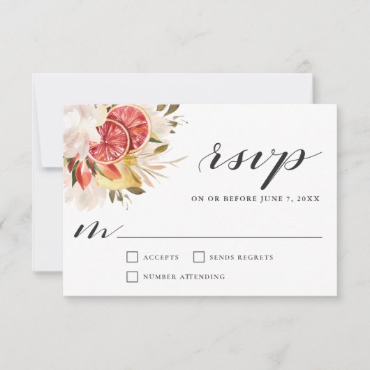 Mariage floral tropical aux agrumes lumineux RSVP (Devant)