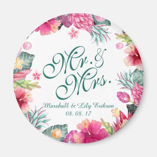 Mariage floral tropical personnalisé | Magnet (Devant)