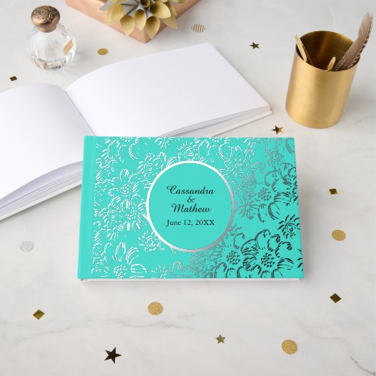 Mariage floral turquoise de marguerites argentées (Recto ouvert)