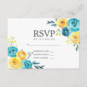 Mariage floral turquoise et jaune RSVP