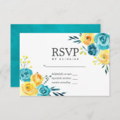 Mariage floral turquoise et jaune RSVP (Devant / Derrière)