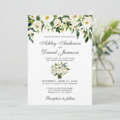 Mariage Floral Vert Aquarelle blanche Invitation (Debout devant)