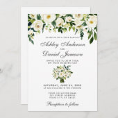 Mariage Floral Vert Aquarelle blanche Invitation (Devant / Derrière)