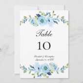 Mariage Floral Vert Bleu Numéro de tableau Cartes (Dos)