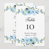 Mariage Floral Vert Bleu Numéro de tableau Cartes (Devant / Derrière)