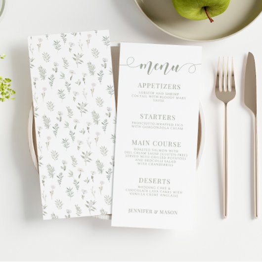 Mariage floral vert foncé Cartes de menu