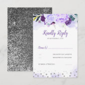 Mariage floral violet et argenté RSVP (Devant / Derrière)