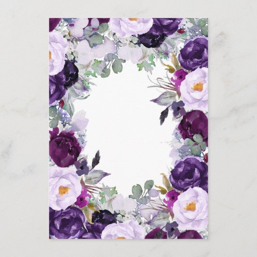 Mariage floral violet Informations Carte d'invité (Dos)