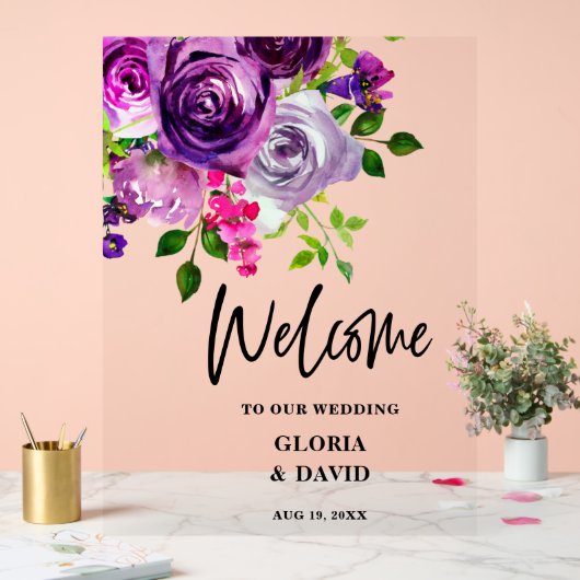 Mariage floral violet romantique Bienvenue (Mariage)