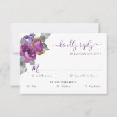 Mariage floral violet RSVP avec options de repas (Devant)