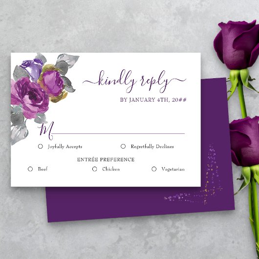 Mariage floral violet RSVP avec options de repas