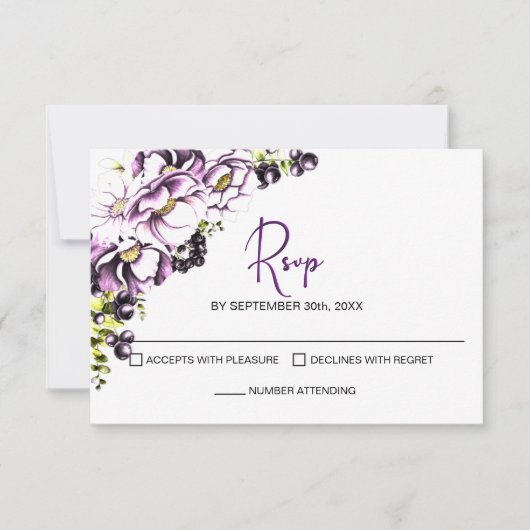 Mariage floral violet rustique RSVP (Devant)