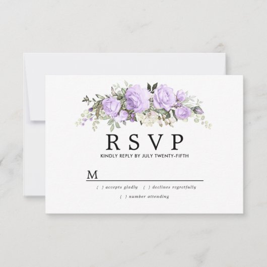 Mariage floral violet rustique RSVP (Devant)