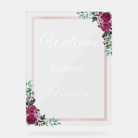 Mariage floral Welcome script blanc signe acryliqu (Recto)