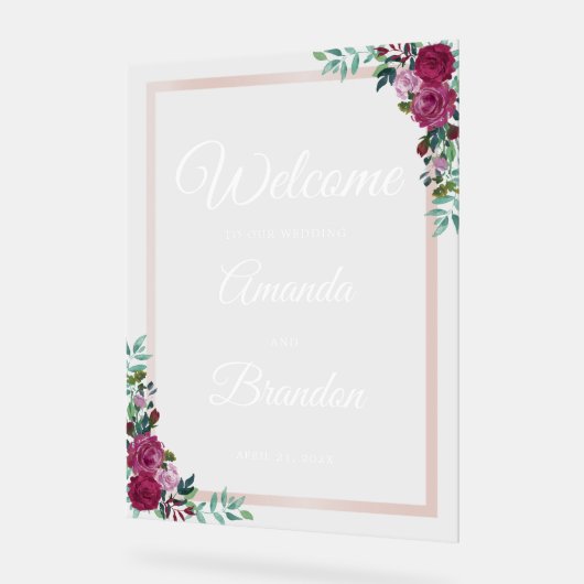 Mariage floral Welcome script blanc signe acryliqu (Angle)