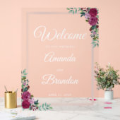 Mariage floral Welcome script blanc signe acryliqu (Mariage)