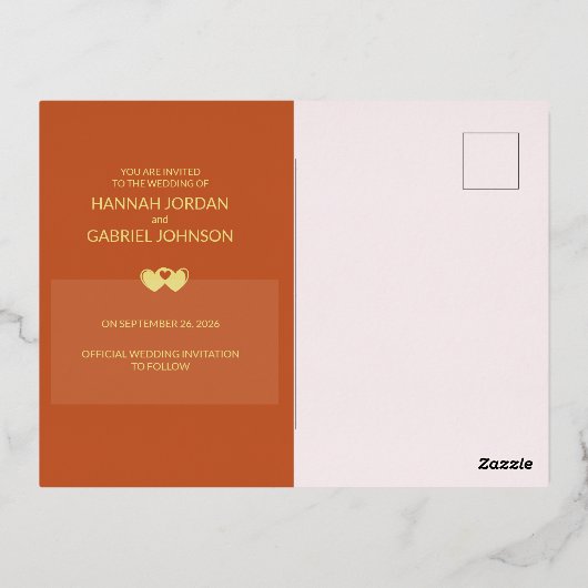 Mariage Foil Enregistrer la date Carte Postale Ter (Verso)