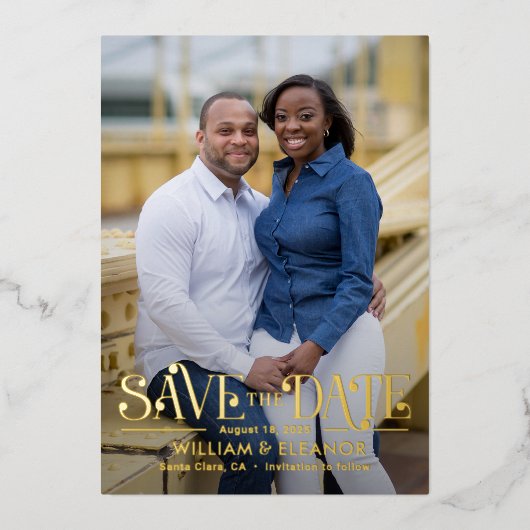 Mariage FOIL Moderne Rétro Enregistrer La Carte Da (Recto)